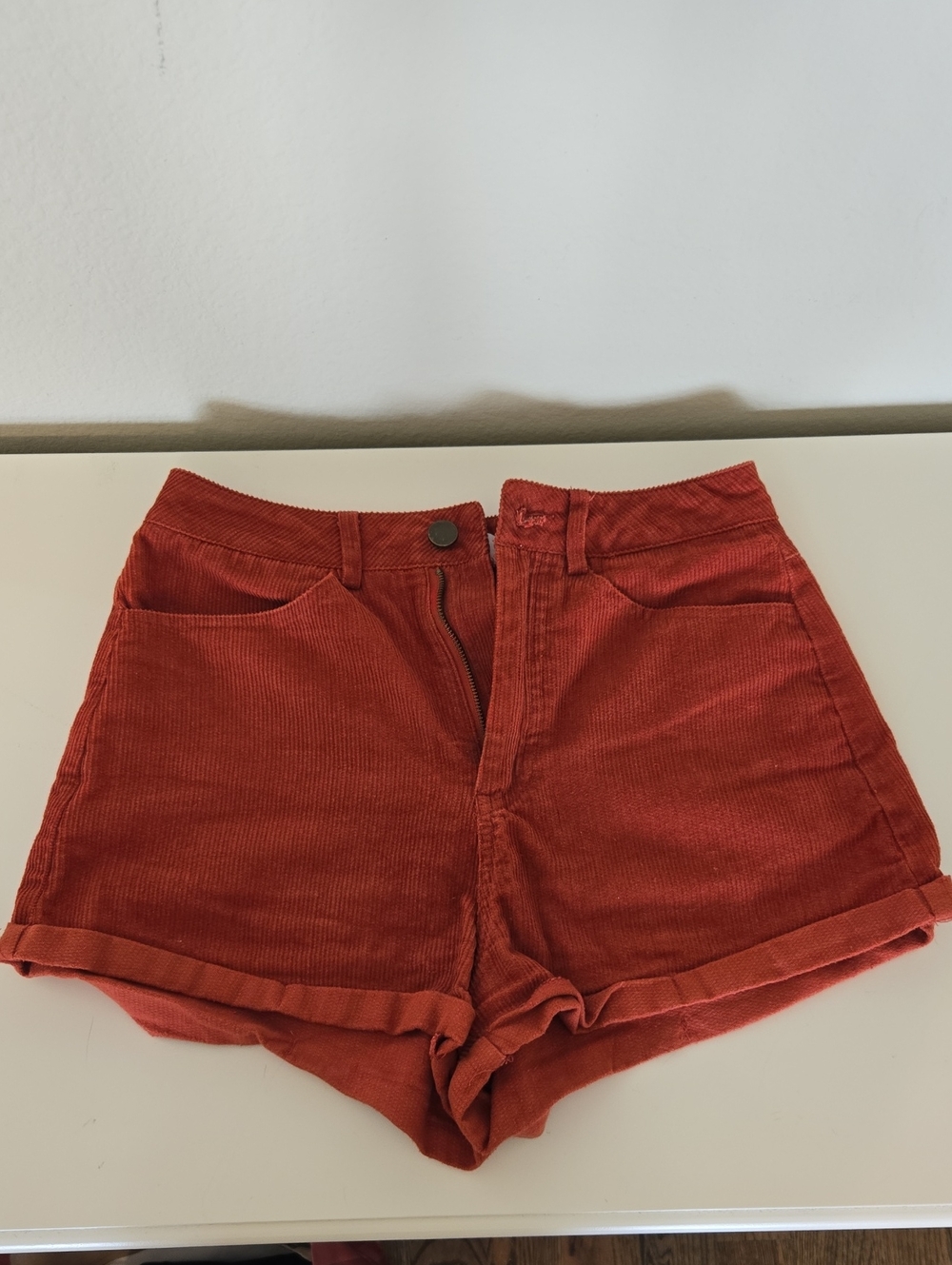 Superdown High-Waist Corduroy Mini Shorts in Rust